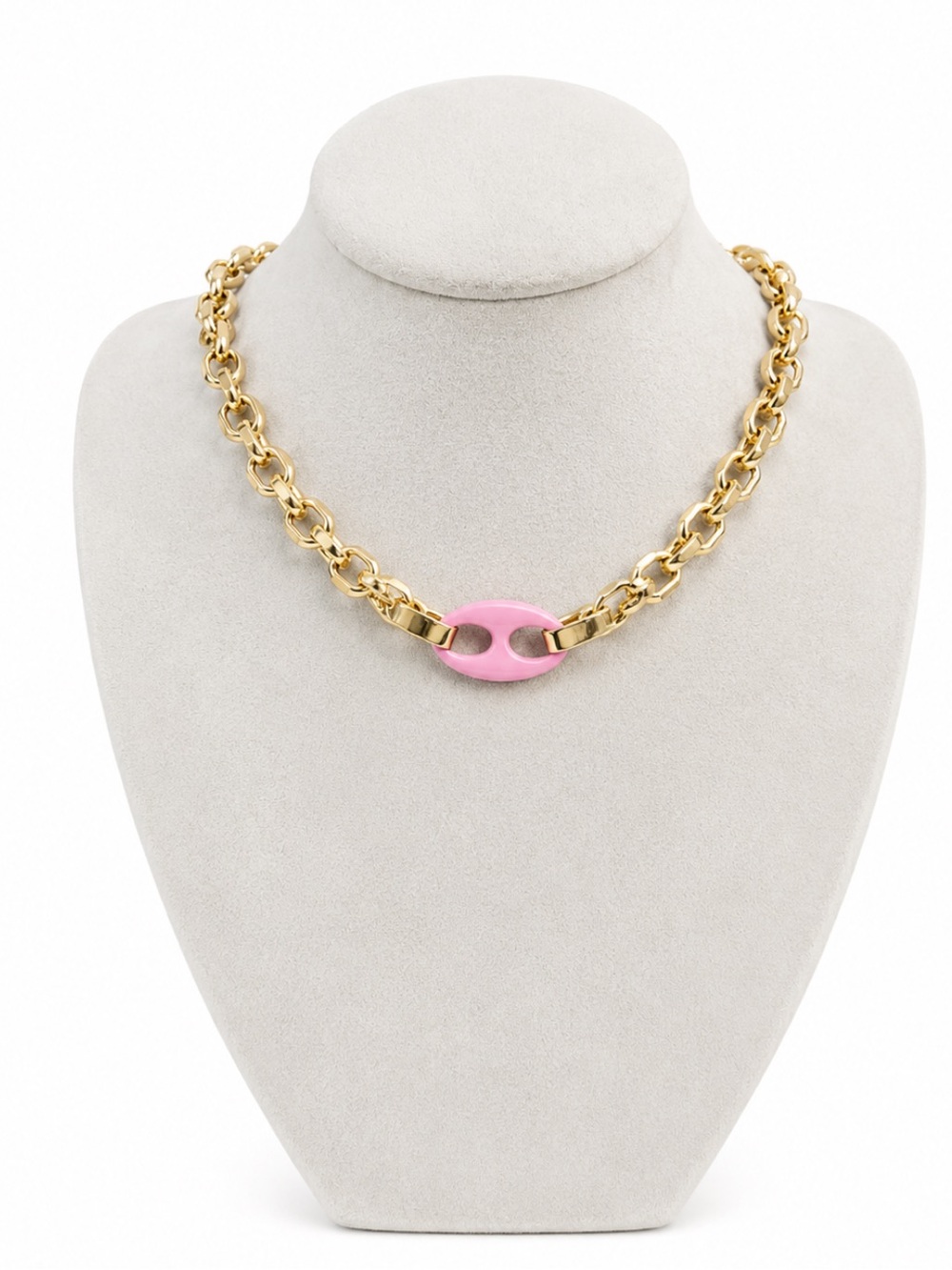 Gold Chain Necklace with Pink Enamel Accent - Women Jewelry